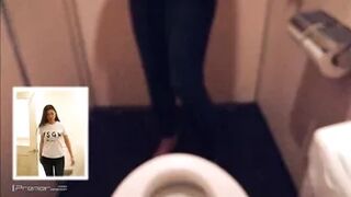28104039 4 people sitting on the toilet seat obscene beige lace T-back that bites into the buttocks