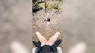 HugeBladderQueen - Sunning my pussy as I try to piss in a new receptacle!