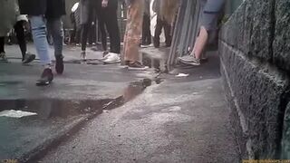 Girl pees her pants outside