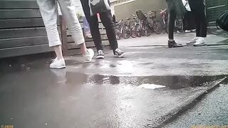 Girl pees her pants outside
