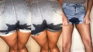 Girl Wetting Her Jeans Shorts In Tub