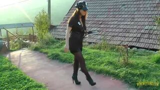 Dee - Walking and wetting her uniform pantyhose