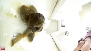 DLFF-260 01 Clogged public toilet peeping. Triple screen view