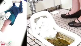 DLFF-260 02 Clogged public toilet peeping. Triple screen view
