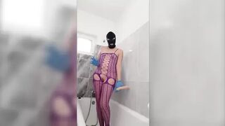 Dirtywife purple fishnets dildo riding and kaviar