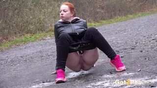 Redhead Pees Outdoors