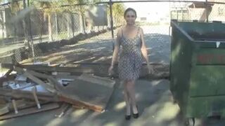 Naughty girls pee on abandoned couch