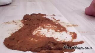 PooAlina - Alina pooping diarrhea with fart in white shorts and smeared shit ass