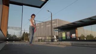 Wet Jeans at Tram Stop