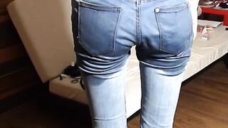 Natalie - Watching TV Natalie Is Pissing Her Jeans Deliberately