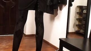 Natalie - Natalie In The Waiting Room Drenches Her Mini Skirt And Pattern Pantyhose
