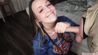 BBW Supergirl Squirts Through Spandex