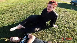 Alexis Luna outdoor black gi mixed wrestling domination