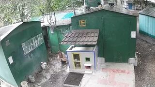 CCTV behind garages caught pissing woman