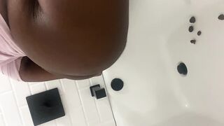 Toilet licking slut, with little poop droplets dropping out of her